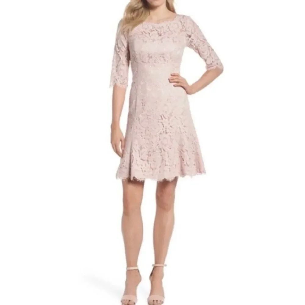Eliza J Lace Fit & Flare Dress size 8 Petite in Blush - NEW